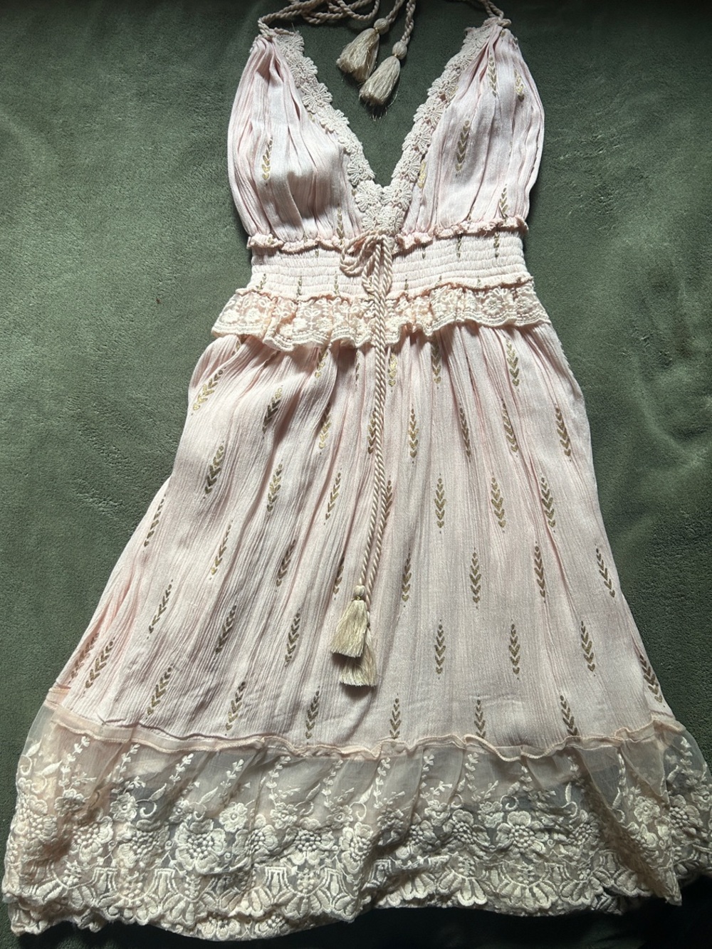 Pink Boho Lace-Trim Halter Dress - Picture 1 of 7